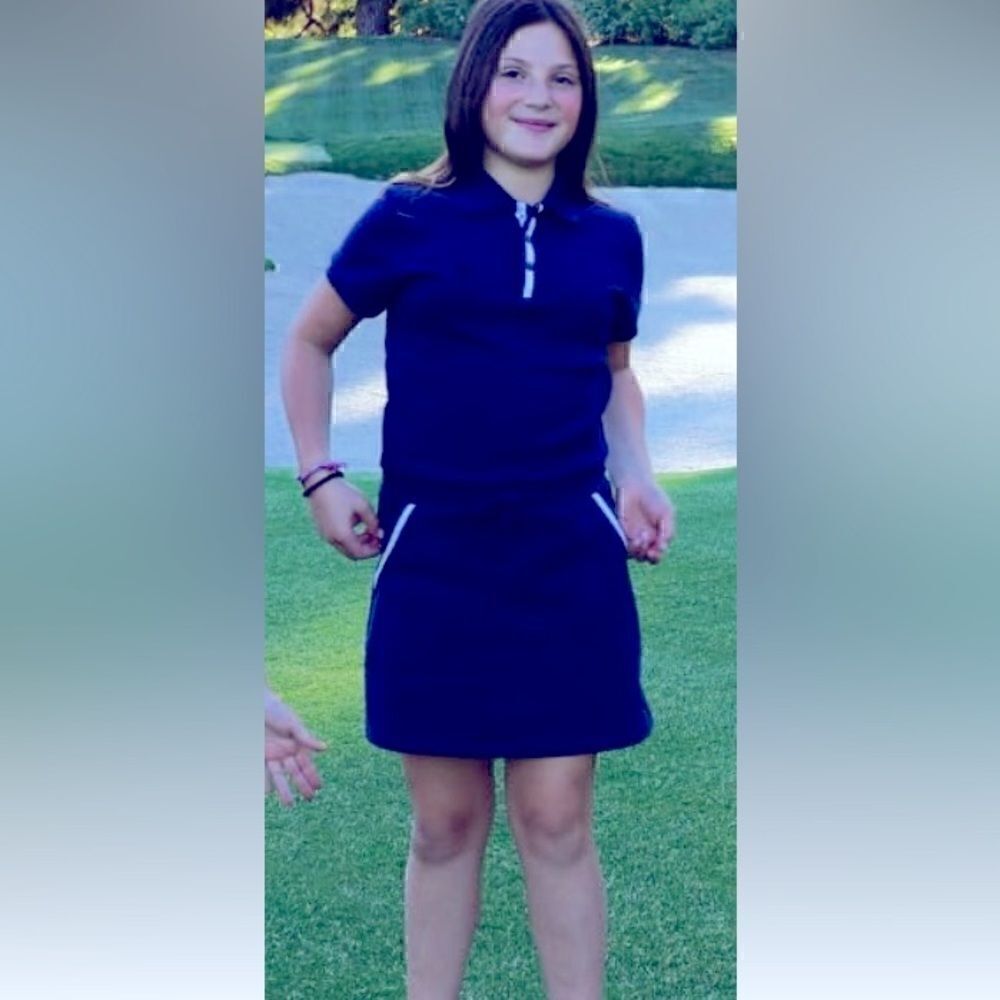 Marie Birdie golf Dress Junior Girl Size Large 16 Y Polo Pima cotton Navy Blue‎